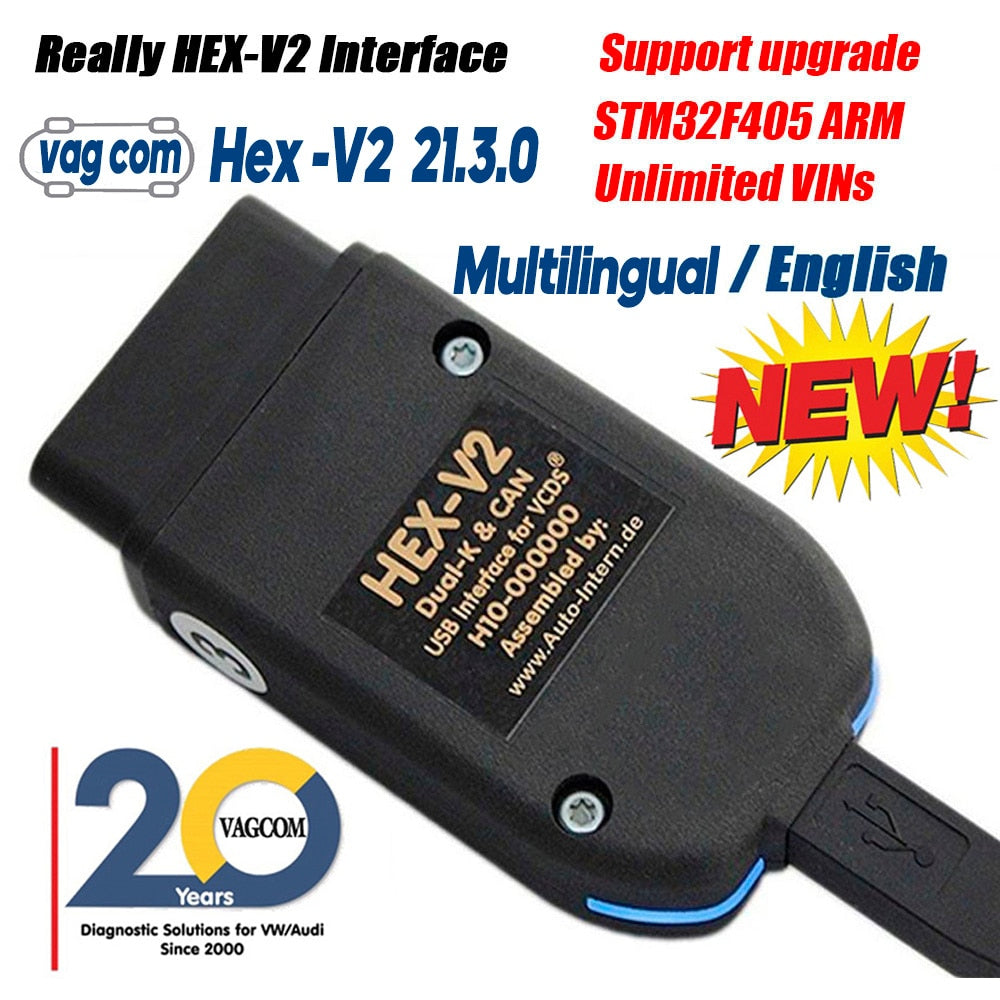 VCDS VAG COM 2022 HEX V2 USB Interface VagCom 21.3 Testers FOR VW AUDI  Skoda Seat VAG 21.9 English German Polish Version